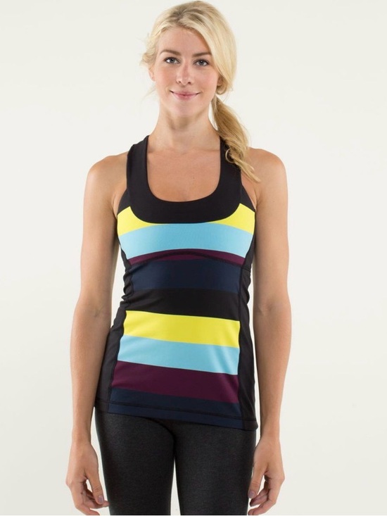 lululemon athletica Tops - 597 Lululemon Scoop Neck Tank Pow Stripe Split Pea Black Built-In Bra Athletic 8